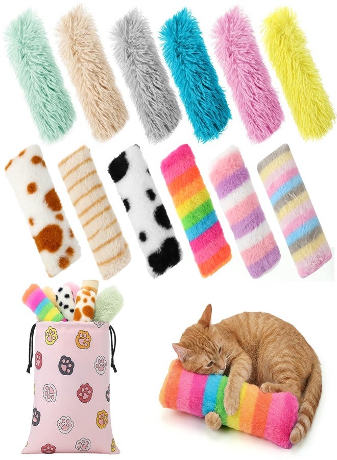 Leitee 12 Pcs Cat Toys Pillows with 1 Cat Paw Gift Storage Bags Set Interactive Kitty Toys Variety Furry Color Soft and Durable for Kitty Exercise Valentine's Day Plush Gifts - Image 1